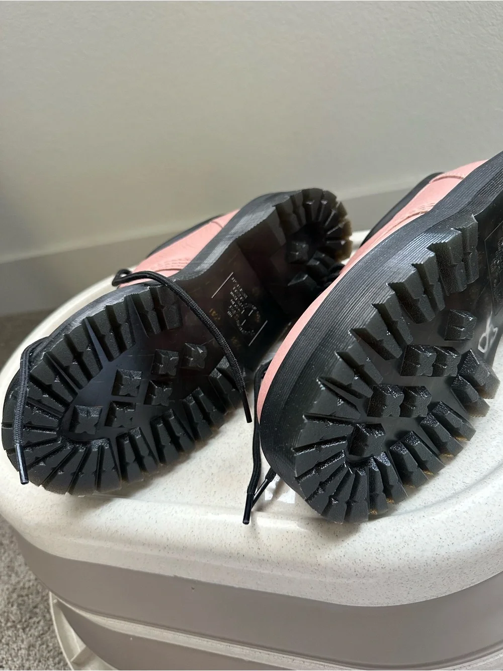 Dr. Martens Pink Lace-Up Platform Boots with Black Trim